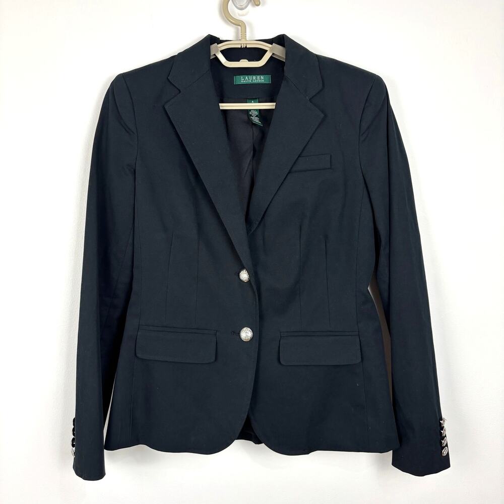 Lauren Ralph Lauren Black Cotton 2-button Blazer Jacket 4 preppy academia